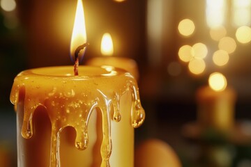 Candles with melted wax, providing a warm and inviting atmosphere for evenings or intimate gatherings.