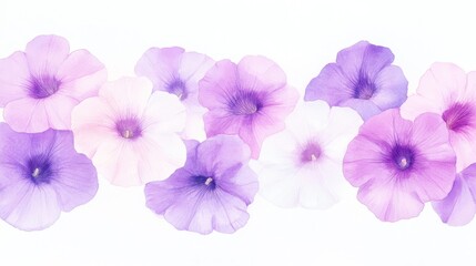 Obraz premium Beautiful watercolor study of delicate petunias in soft shades of purple, pink, and white showcasing nature's serene elegance