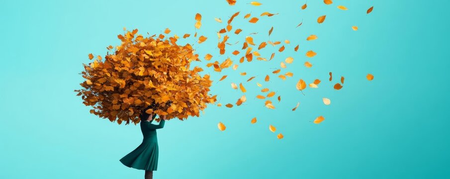 Wind shaking a tree, sending hundreds of leaves swinging in chaotic motion