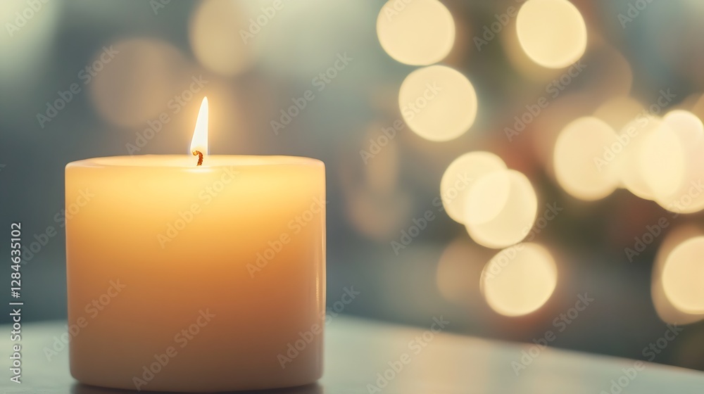 Aufkleber Simple calming candle emitting soft glow in a peaceful room decorated for a tranquil environment : Generative AI