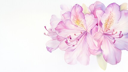 Fototapeta premium Delicate watercolor rhododendron blossoms in vibrant pink and purple tones showcase nature's intricate beauty and elegance