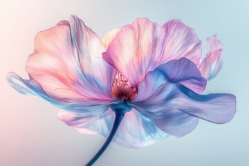 A delicate, pastel-colored flower, its petals translucent and ethereal, showcasing intricate veins.