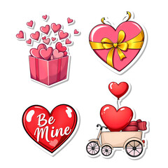 Illustration Valentine's Day stickers collection isolated on transparent background, PNG file add