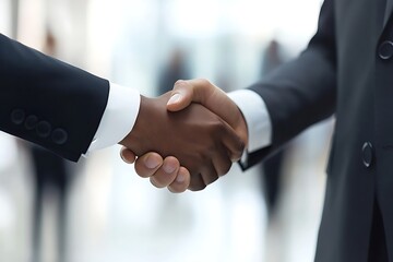 Close-up of two businessmen shaking hands.