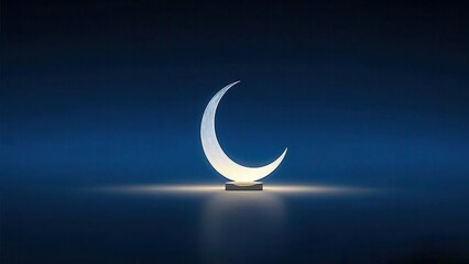 Illuminated Crescent Moon Symbol on Dark Blue Background
