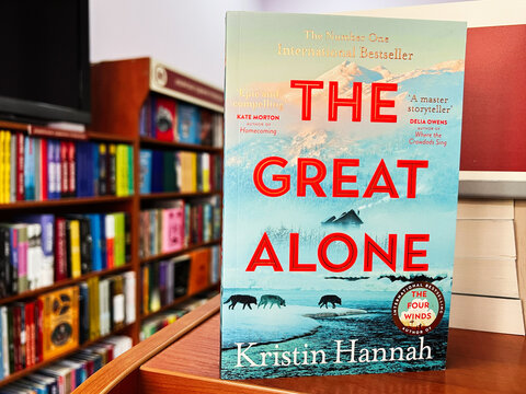 Bookstore display showcasing The Great Alone novel by Kristin Hannah