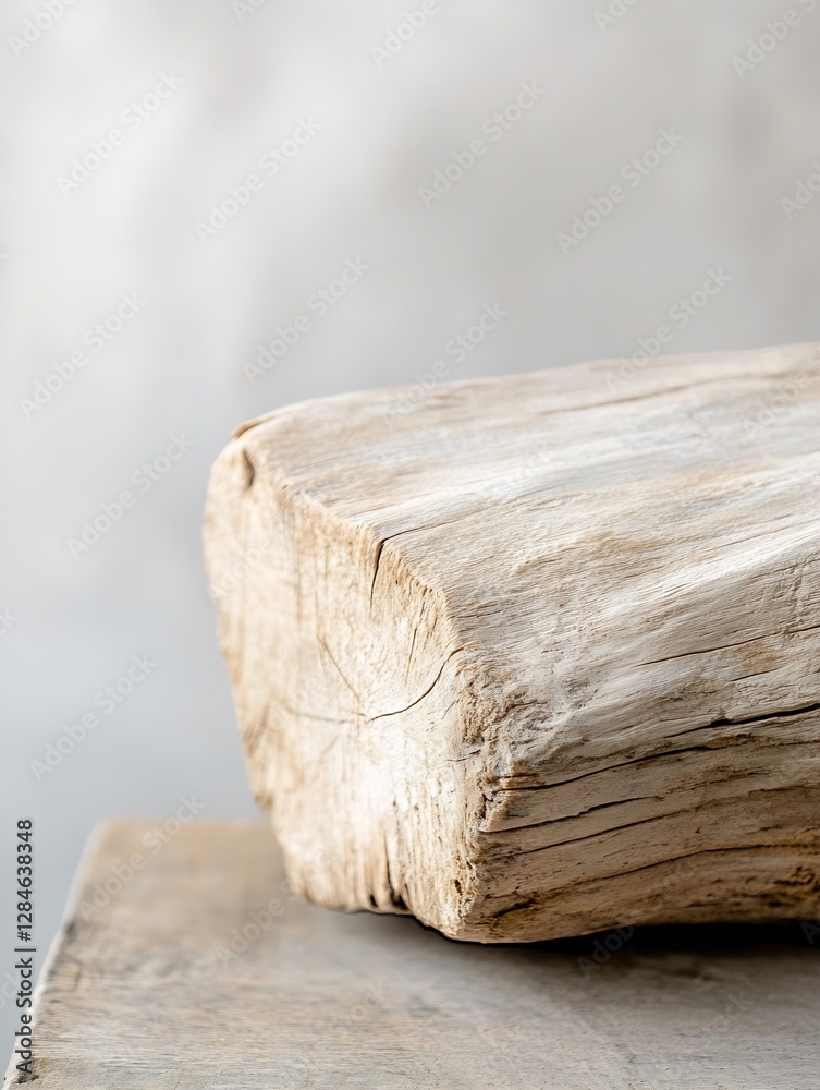 Poster Natural wooden log with unique texture and rustic appearance on a soft background for organic themes : Generative AI