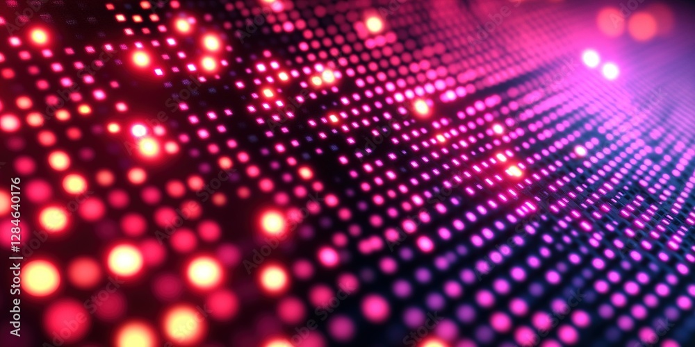 Poster colorful led lights create mesmerizing patterns in a digital display at a night event