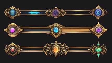 Decorative Gold Bar Elements with Gemstones