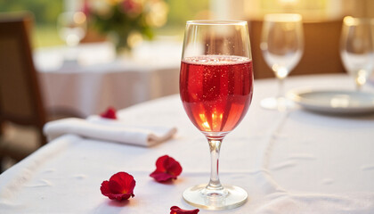 Fototapeta premium Elegant Glass of Red Wine on a Romantic Dinner Table
