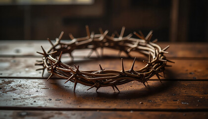 Crown of Thorns on a Rustic Wooden Table