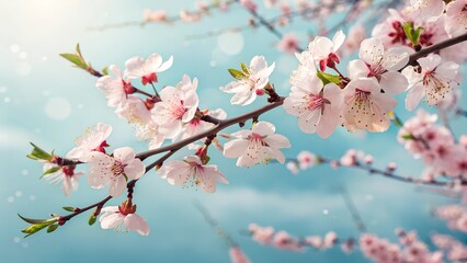 Cherry blossoms bloom under bright spring sunlight