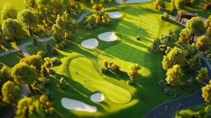 Aerial Shot of Golf Course with Players Jetson Golfers