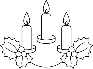 Festive Advent Wreath Vector Illustration with Candles - Line Art Style