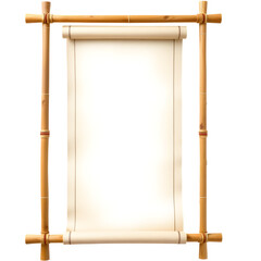 A vertical scroll framed by bamboo, featuring a blank surface ideal for writing or artwork.