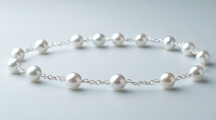 Fototapeta premium Elegant pearl bracelet on white, minimalist background; jewelry photography
