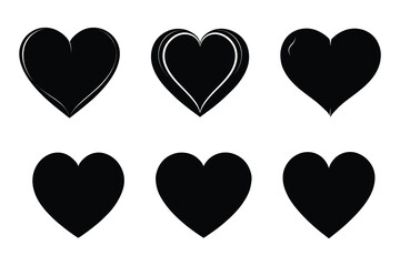 set of heart icons silhouette on white background 