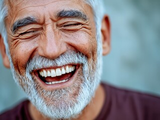 Portrait of happy senior man laughing with eyes closed