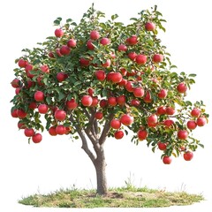 Fototapeta premium A red apple tree with ripe fruit and green leaves, isolated against a white background, evokes thoughts of summer orchards