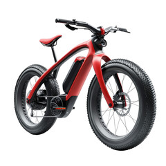 Futuristic Red E-Bike with Large Tires Isolated on Transparent Background