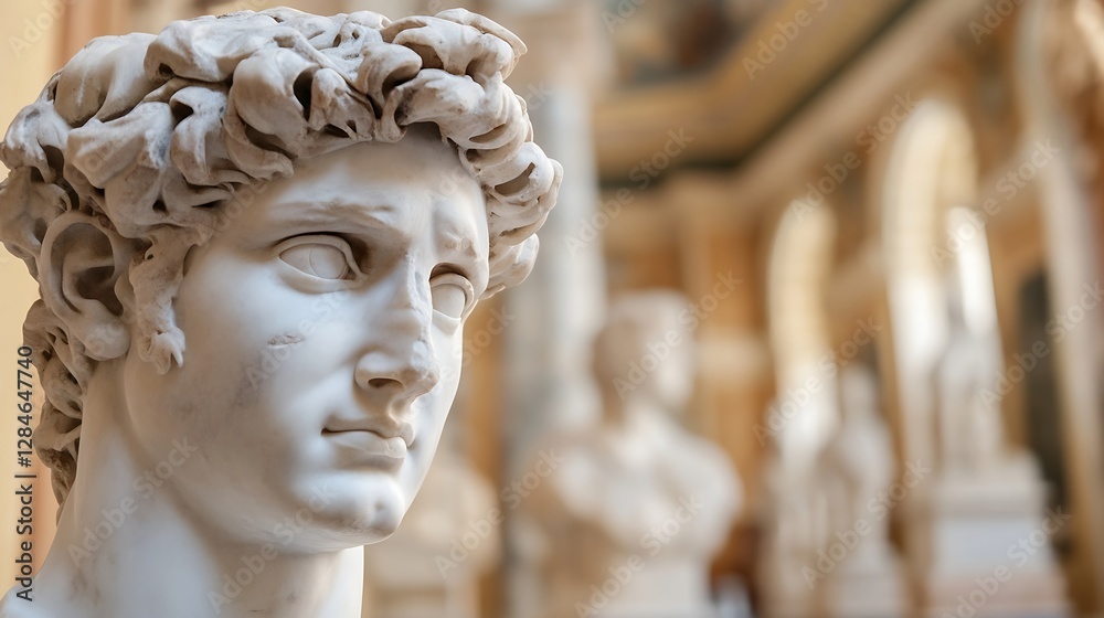 Poster close up of classical marble statue representing human expression in art museum : generative ai