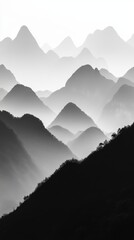 Fototapeta premium Mountains Rise in a Serene Landscape Under Soft Light During Early Morning Hours Showcasing Layers of Peaks and Valleys Across the Horizon
