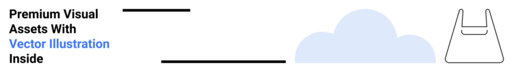 Blue cloud icon paired with a minimal shopping bag outline and promotional banner text. Ideal for e-commerce, marketing, branding, technology, minimalism, content creation, flat landing page banner