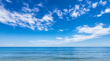 Fototapeta premium Vast blue ocean under a bright sky with fluffy clouds for travel and scenic inspiration : Generative AI