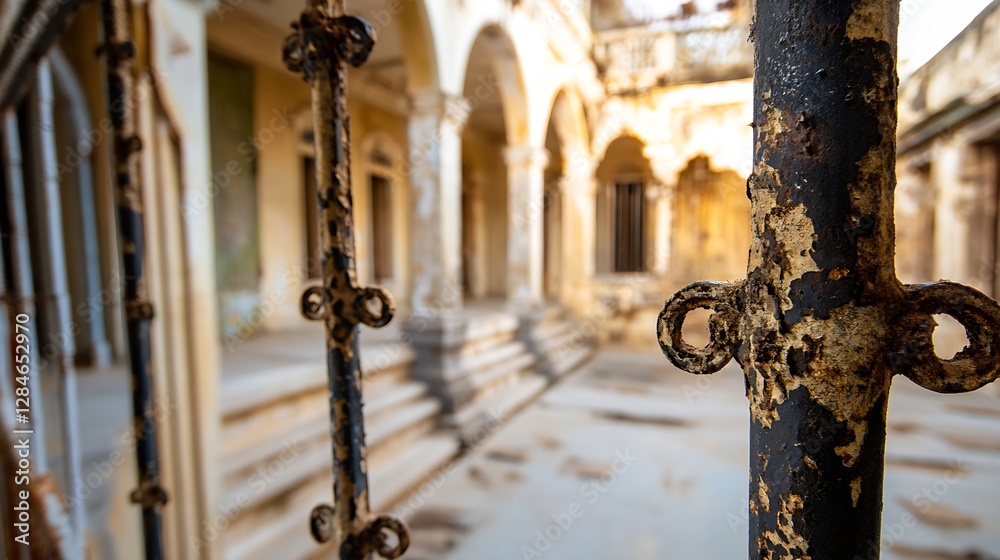 Aufkleber weathered old architecture seen through rusty iron gate showcasing history and nostalgia : generativ