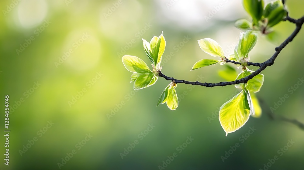 Poster close up of vibrant green leaves on a tree branch showcasing spring freshness and new life : generat