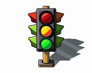 Traffic light vector clear, realistic shadow, professional isolated on white background.