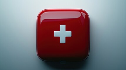 Obraz premium Red First-Aid Kit on Light Gray Surface