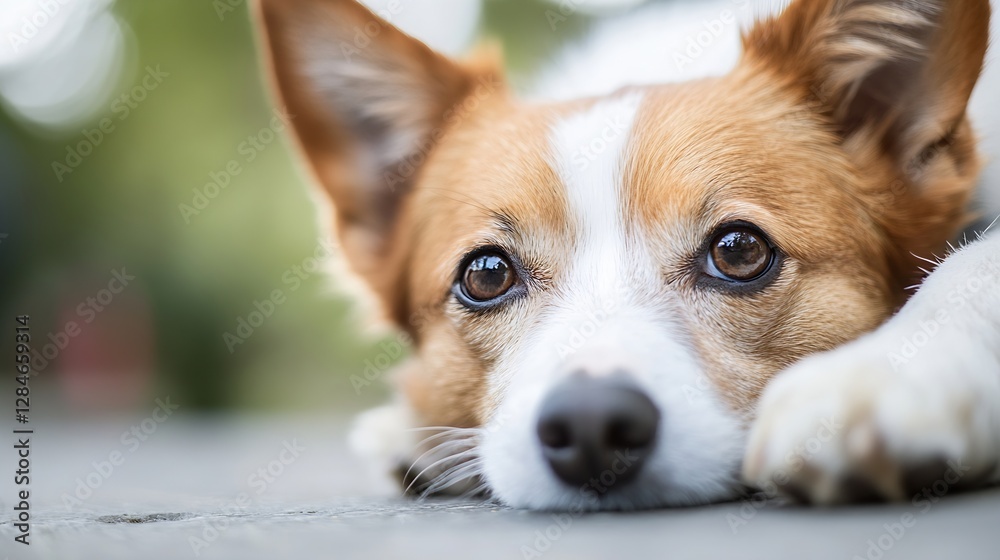 Poster adorable dog resting with expressive eyes capturing the beauty of a gentle afternoon light : generat