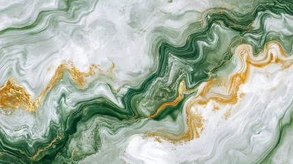Modern Luxury Green Marble Art with Stained Surface and Ink Effect