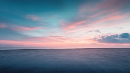 Majestic dusk transformation with dramatic skies over the horizon and open concrete ground