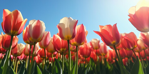 Blooming tulips reaching for the sky on a sunny day