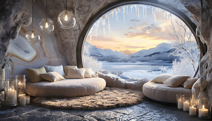 Cozy Cave-Inspired Room With Stunning Frozen Landscape View