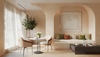 Contemporary Minimalist Café Interior With Inviting Seating Area
