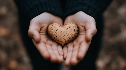 A pair of hands lovingly cradling a heartshaped stone symbolizing care and affection in nature : Generative AI
