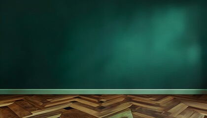 Stylish Contemporary Interior With Emerald Green Wall And Walnut Floor