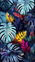 Vibrant Digital Artwork Of Overlapping Tropical Leaves