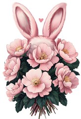 Whimsical Bouquet With Pink Flowers And Bunny Ears