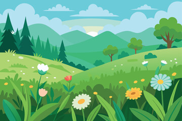Fototapeta premium Wildflower Wonderland. Lush Green Meadow in Full Bloom