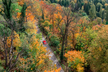 Historic Wernigerode with Autumn Charm, retro red car
