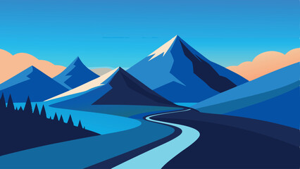 Majestic Mountains & Curvy Road Under a Clear Blue Sky