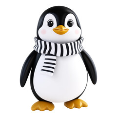 Fototapeta premium A cheerful 3D cartoon penguin, adorned with a vibrant red scarf, stands confidently against a transparent background, bringing a playful and whimsical touch to any winter-themed design.