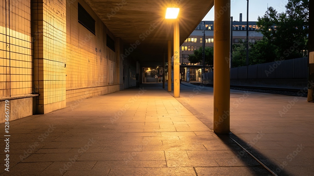 Poster Quiet urban space at night with soft lighting creating a calm atmosphere : Generative AI