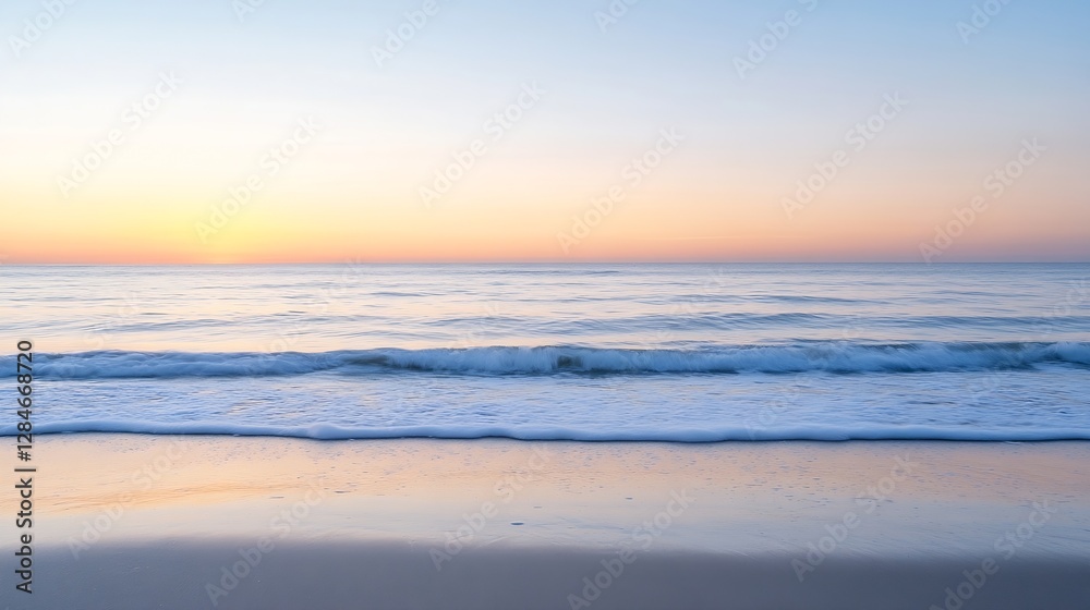Poster calm ocean waves at sunset creating a serene beach atmosphere for tranquil moments : generative ai