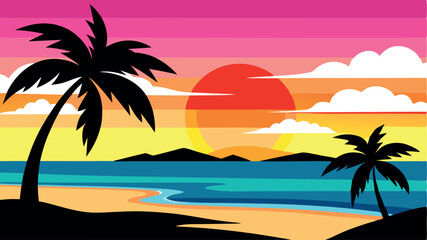 Stunning Beach Sunset with Colorful Sky