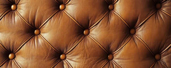Naklejka premium Close-up of luxurious brown leather upholstery with button tufting pattern